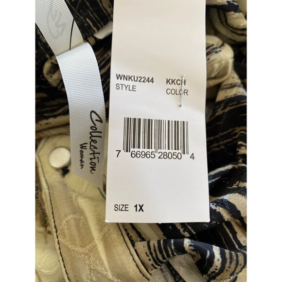 NY Collection Womens Plus 3/4 Roll Tab Sleeve Y Neck Top Khaki Chev Size 1X NWT - Picture 3 of 3